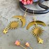 New Mysterious Ethereal Gold Color Sun Crescent Moon Stars Celestial Dangle Earrings for Woman Bohemia Ethnic Style Jewelry Gift