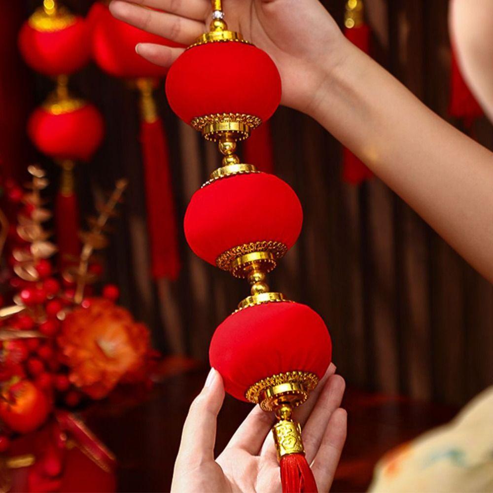 Chinese Style New Year Lantern String Fu Character Traditional Red Ball Lantern String Handmade with Tassels