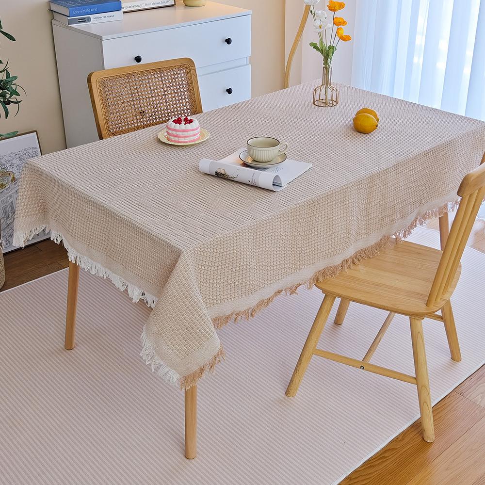 Waffel-Tischdecke Baumwollgarn gefranst kleine frische Atmosphäre Dekorationsstoff Esstischstoff Tischdecke Kaffeetisch-Tischdecke