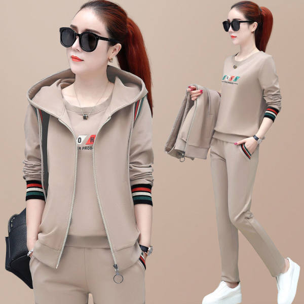 

Vest Three-piece Set 2026 New Korean Version of The Fall Long-sleeved Sweater Large Size Casual Sportswear Suit Female 4XL абрикосовий