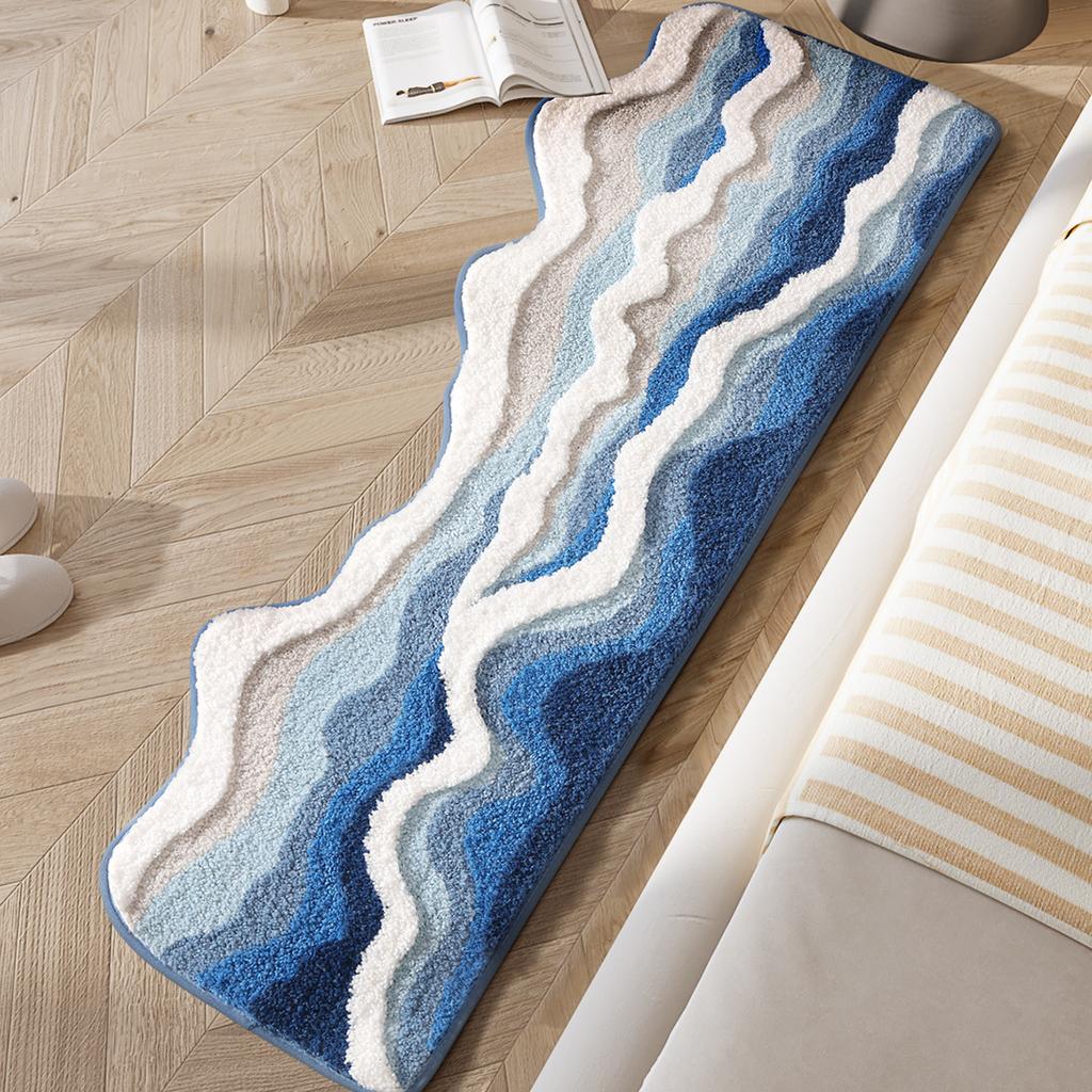 Ocean Style Bathroom Floor Mat Faux Cashmere Non-Slip And Easy To Clean For Bathroom Bedroom Bedside Floor Mats