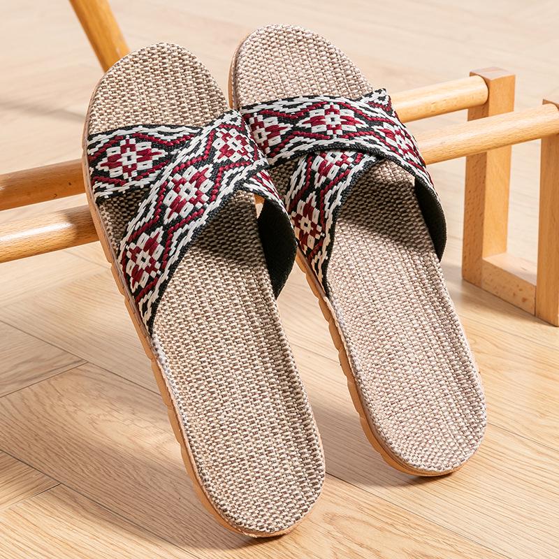 Unisex Thick-Bottom Rattan Straw Linen Slippers for All Seasons