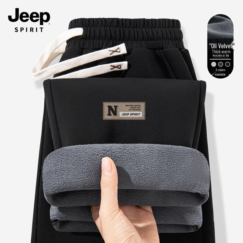 JEEP SPIRIT Men's 2025 Autumn Winter Warm Fleece Straight Leg Casual Pants