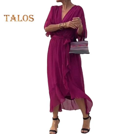 

Вечернее платье с рукавами «летучая мышь», неровным оборчатым подолом, V-образным вырезом, шнуровкой на талии, плиссированным однотонным платьем миди из тонкой ткани для выпускного вечера XL