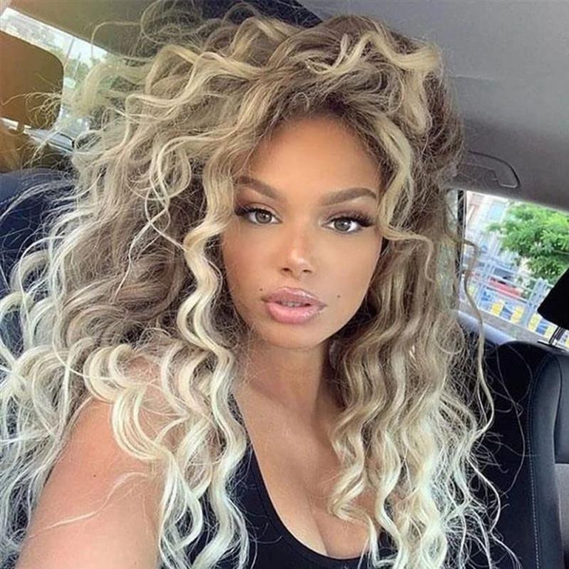 European American Wigs Women African Small Curl Long Chemical Fiber Headgear Gray Gold Partial Wig