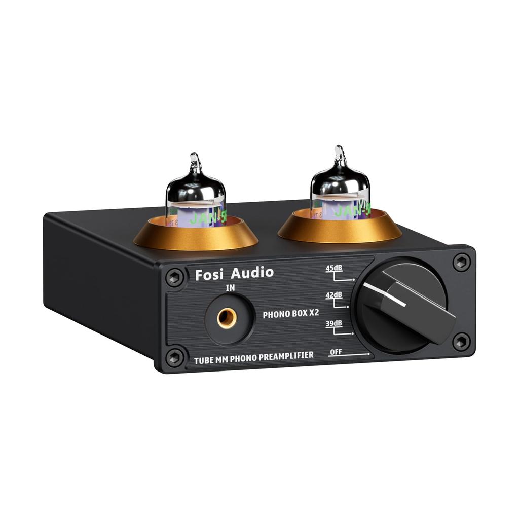 Fosi Audio BOX X2 Preamplifier MM Turntable 5654W Vacuum Tube Phono Preamplifier with Gain Gear Mini Stereo Audio Preamp for Record Player with DC 12V