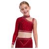 Girls Dance Costume Set Sparkly Rhinestones Crop Top with High-Low Chiffon Skirt