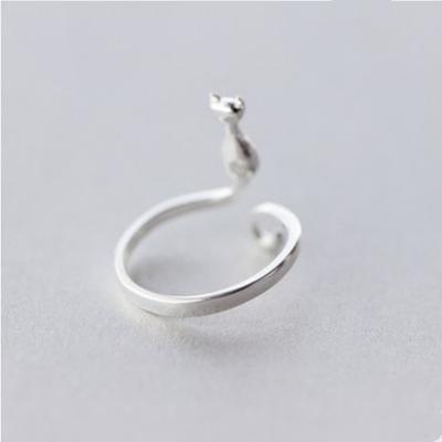 Gioielli in Argento Sterling 925 Anelli Gatto per Donne Ragazze Anello Regolabile Compleanno Gioielli Creativi Anillos JZ400