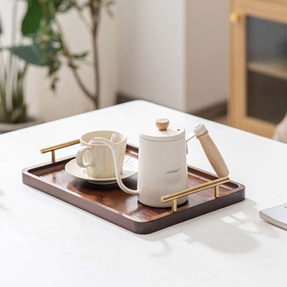 

Wooden Serving Tray With Metal Handles Bread Plate Multifunctional Tea Tray Hotels S