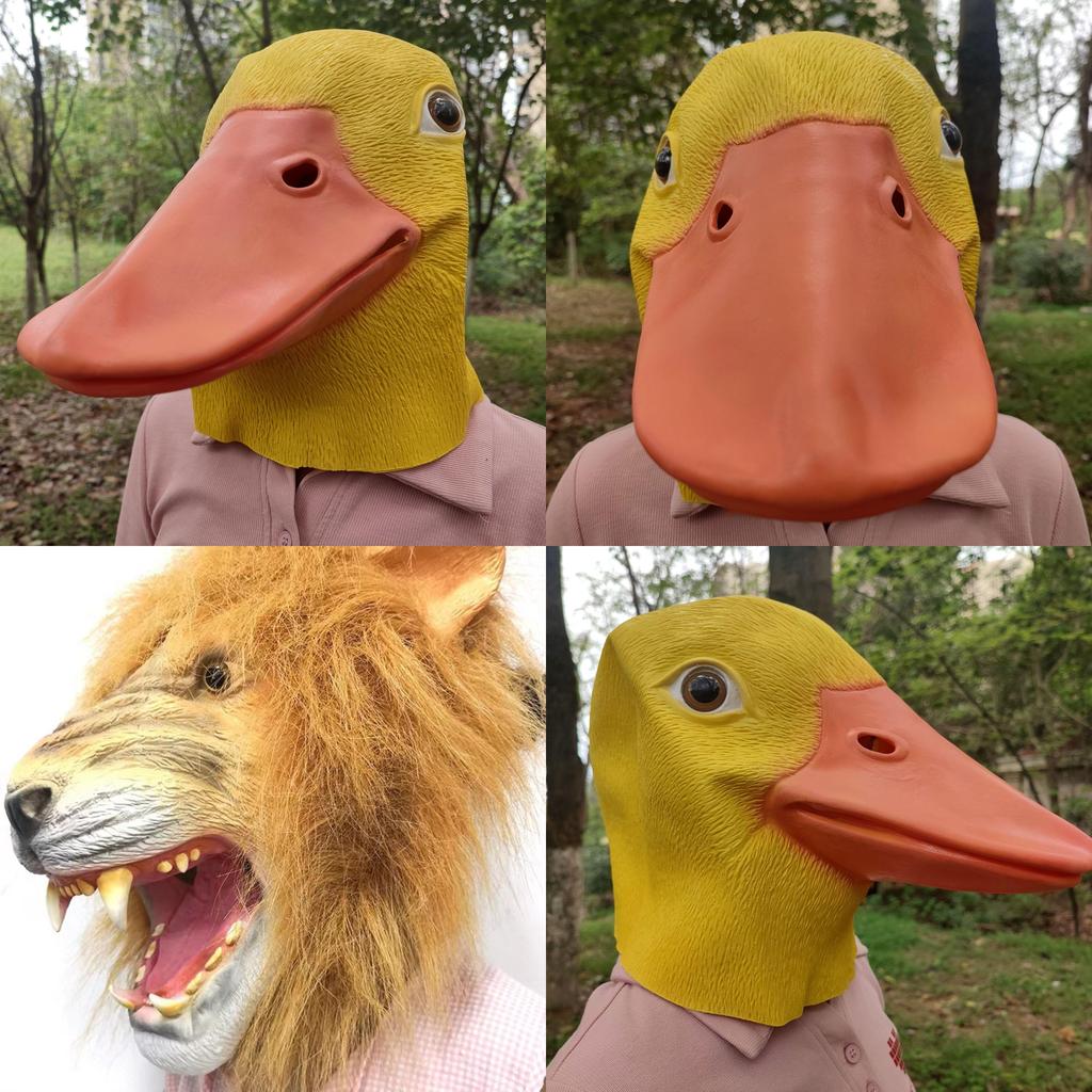 Söt gul ankhuvud och lejonmask latexkostymtillbehör för barnkalas och festliga evenemang