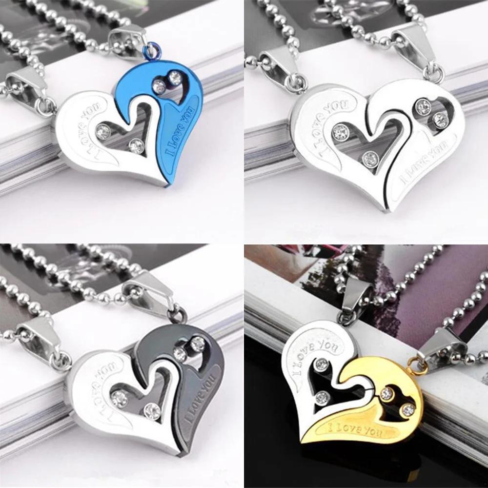 Couple Necklace I Love You Valentine's Day Gift Stainless Steel Matching Letter Pendant for Lovers