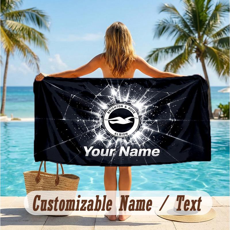 Custom Text Beach Towel, Soft Absorbent Swimming Multi-use TowelBrighton & Hove Albion Football