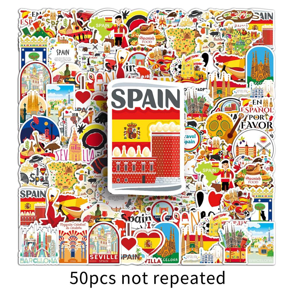 50 Spanish Graffiti Stickers Personalized Outdoor Travel Spain Decorative Mobile Phone Case Suitcase Stickers