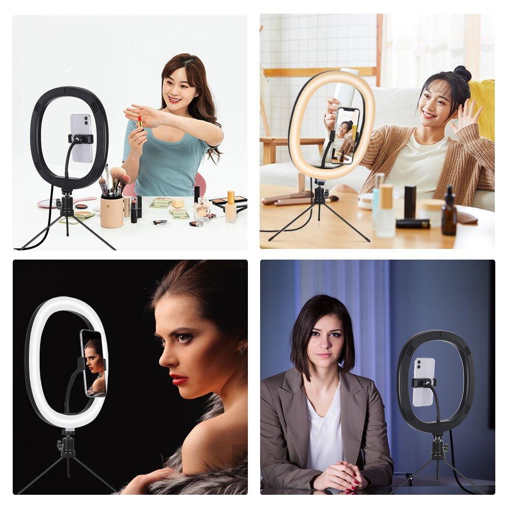 10 Inch LED Selfie Ring Light, Oval Dimmable Photography Fill Light with Desktop Tripod for Mobile Tik Tok Live Video Ring Light