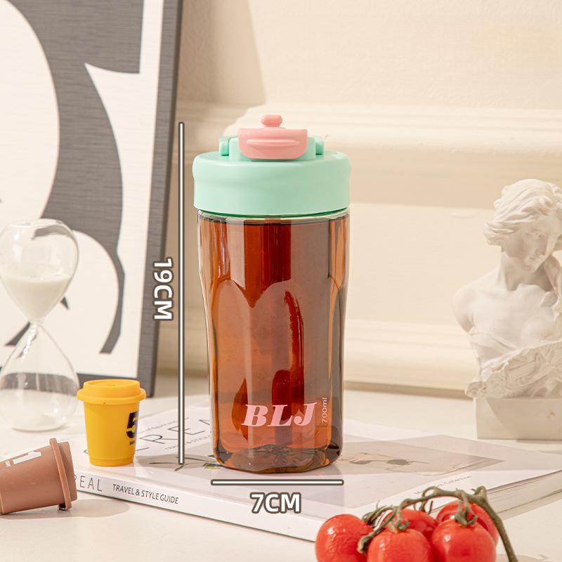 Water Cup Flower Tea Cup Female Student Large Capacity Plastic Cup Summer Straw Cup Portable Double Drinking Cup