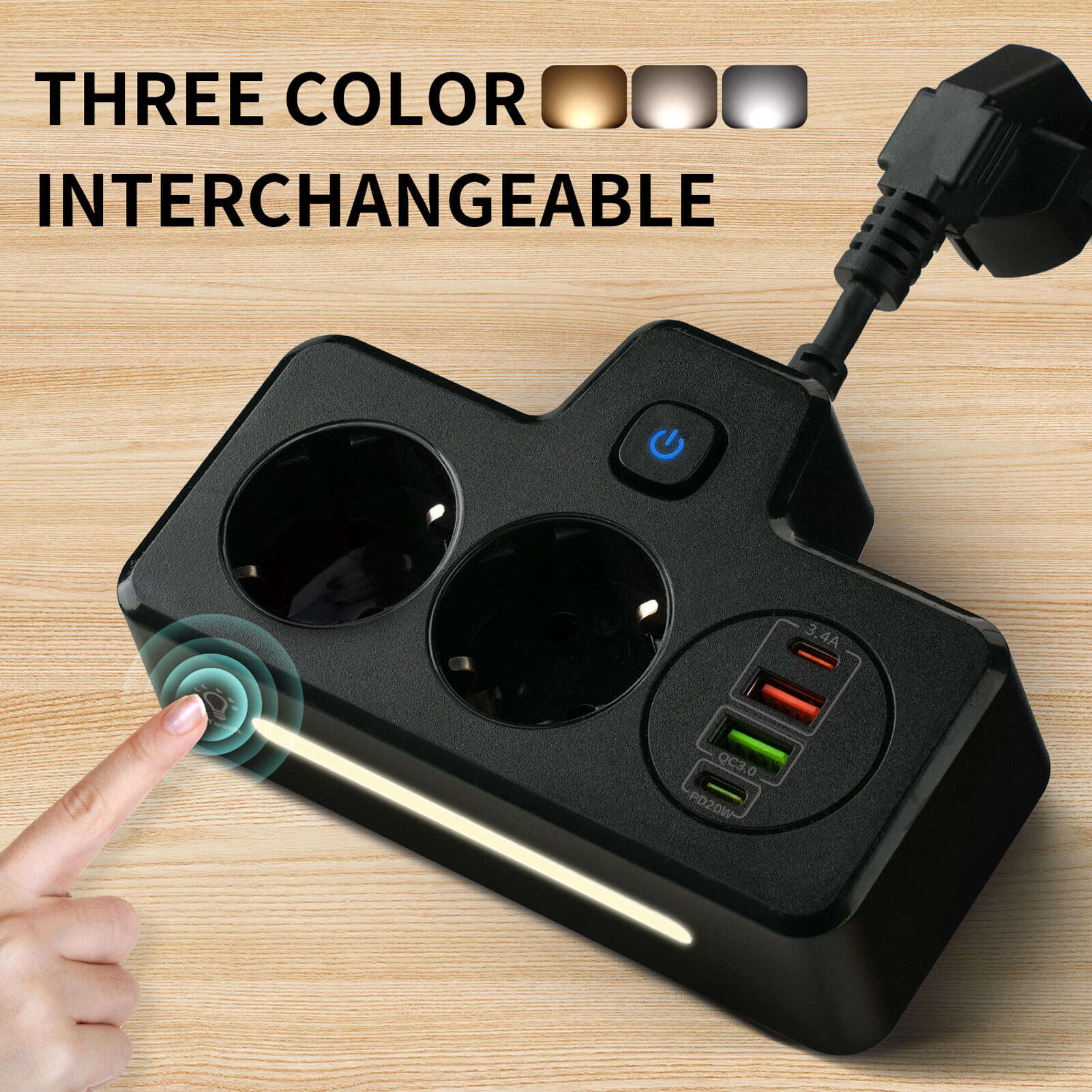 

Flat Outlet Extender USB C 2 Prong Short Extension Cord Power Strip Desk Charger 3250W QC3.0 PD20W Dual Quick Charging