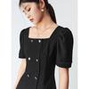 Women's French Square Neck Double-Breasted A-Line Dress