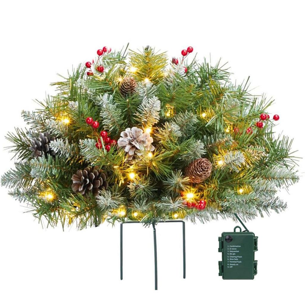 Faux Holiday Planter Filler, LED Christmas Planter Decor, Outdoor Christmas  With Lights, Pre-Lit Christmas Planter Decor, 8 Light Modes