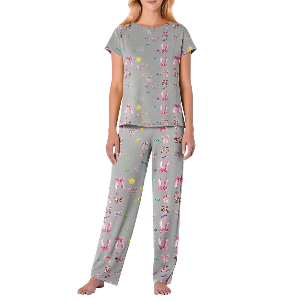 Women's Valentine's Day Butterfly Print Short,Sleeve Pajama Set