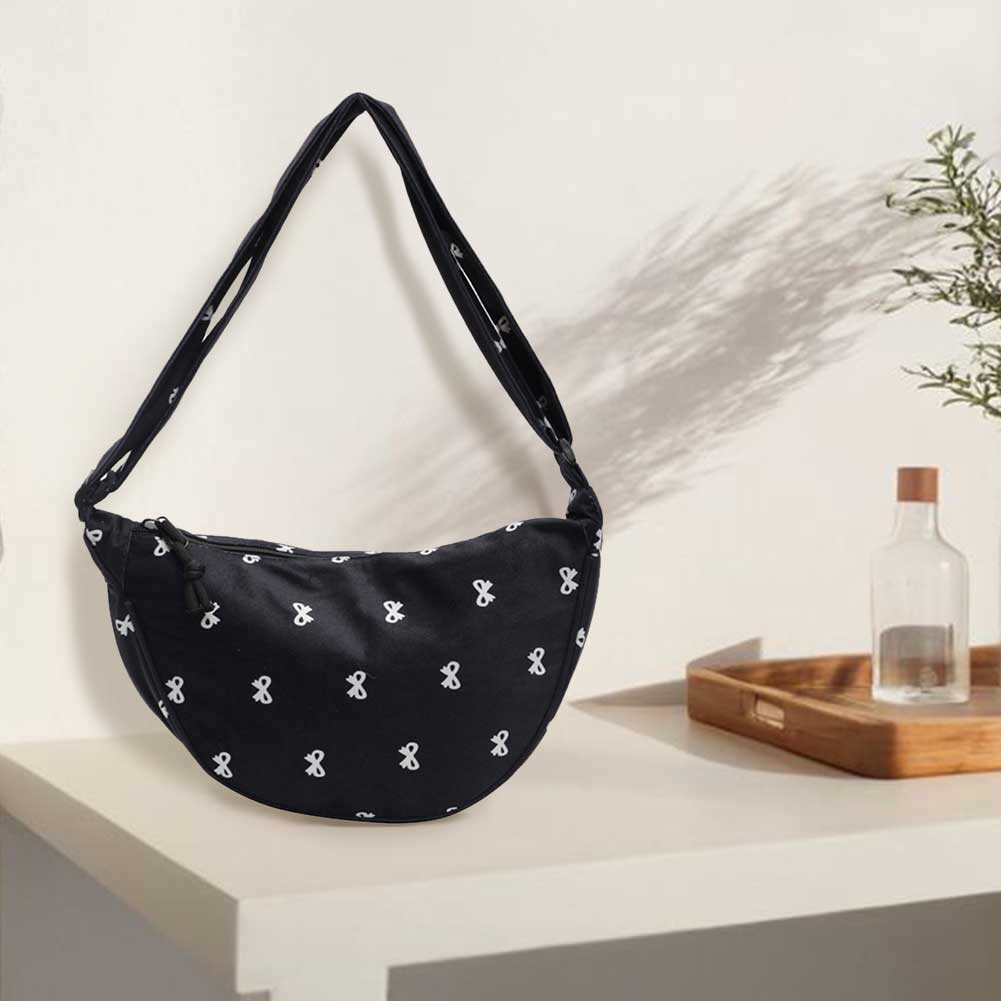 

Crossbody Bag for Women Half Moon Shape Hobo Bag Canvas Adjustable Strap Zipper Small Sling Bag for Travel Shopping