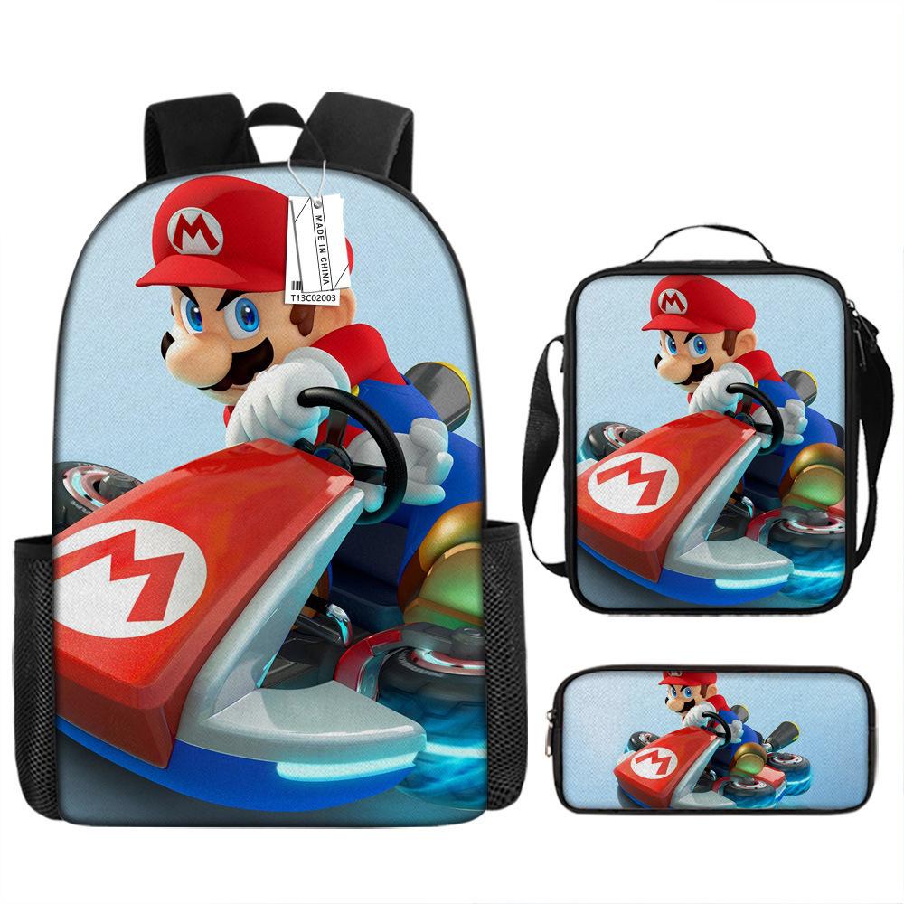 New Super Mario Trend Backpack Retro Mario Schoolbag 3-Piece Set with Pencil Case