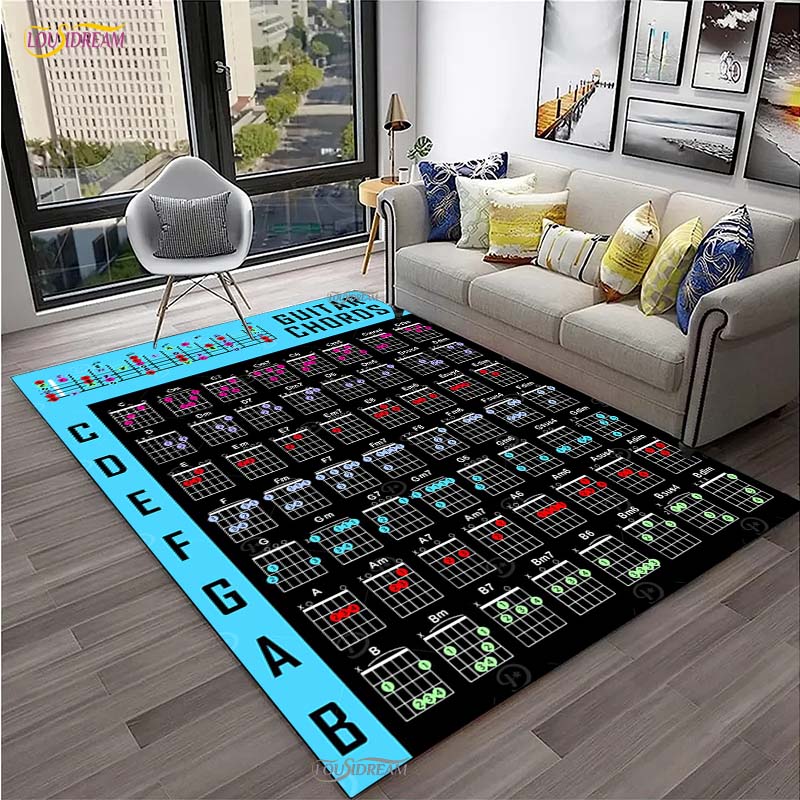 Muziek Basis Gitaar Akkoord Theorie Grafiek Piano Tapijt voor Woonkamer Slaapkamer Vloerkleden Keuken Antislip Vloermat Alfombra Verjaardagscadeau