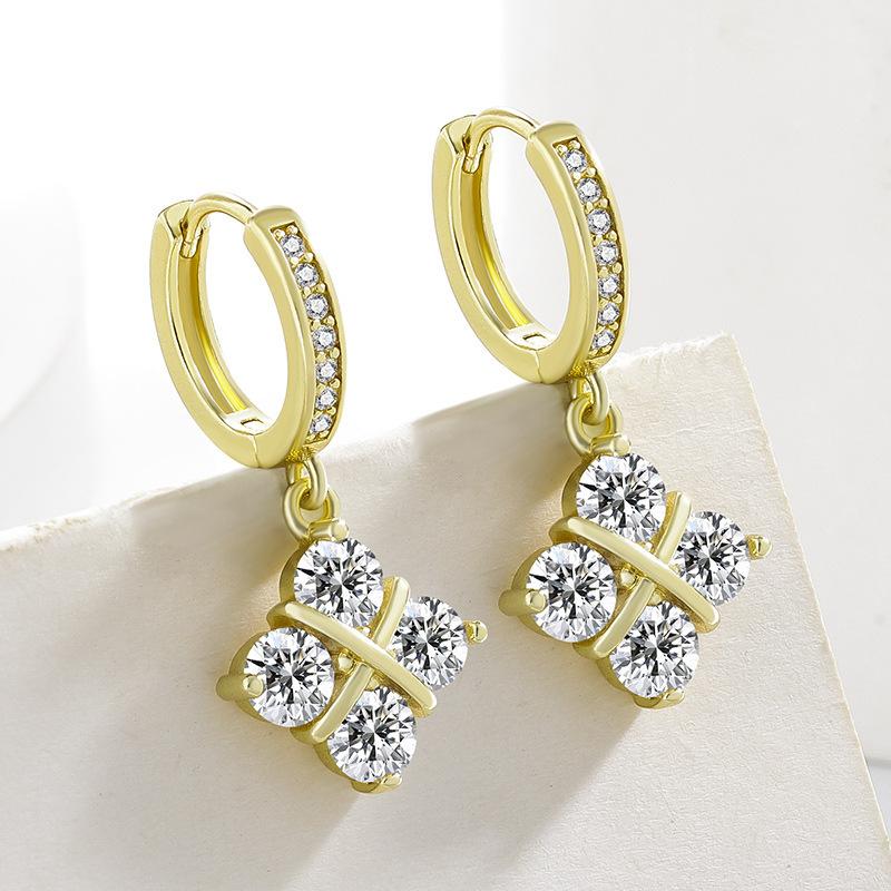 

Hearts and Arrows Fashion Zircon Four Leaf Clover Luxurious Engagement Girl Earrings білий