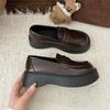 British style platform loafers women's 2025 new spring retro versatile black single shoes Japanese one-pedal small leather shoes