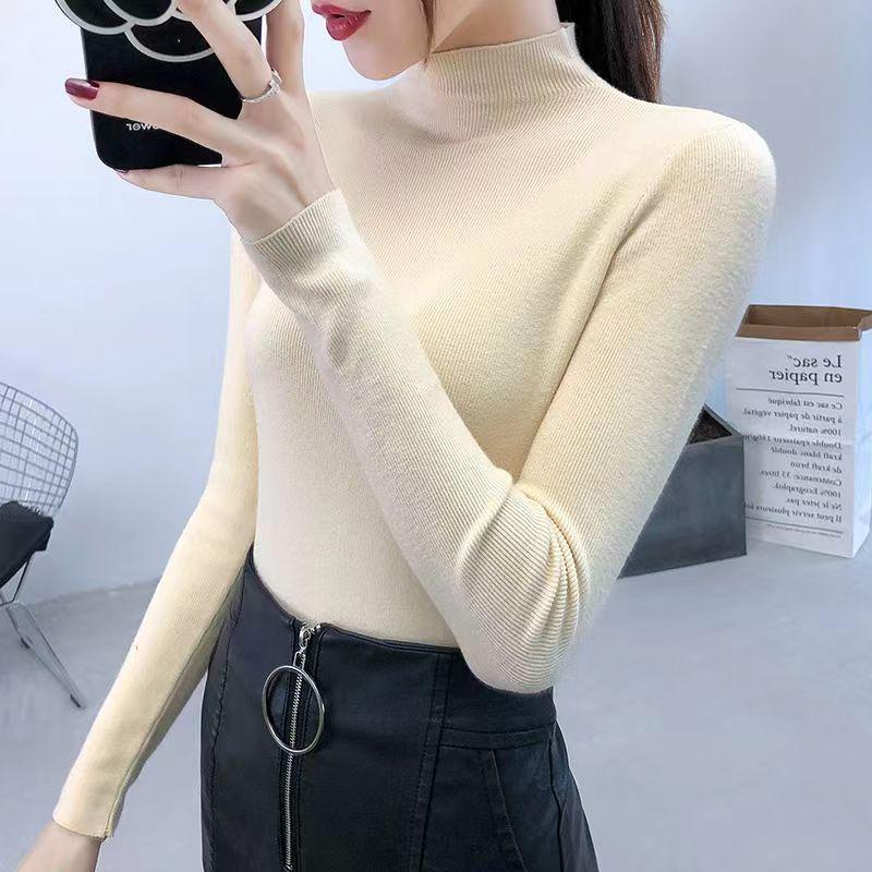 Taro Paarse Halfhoge Hals Aansluitende Gebreide Trui - Herfst/Winter Mode Veelzijdige Jumper Top