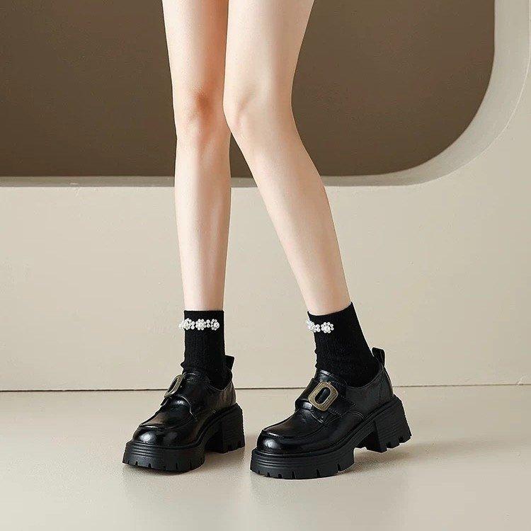 Thick-soled Heightening British Style Loafers Women's 2025 Autumn New Black Small Leather Shoes with Skirts Mary Jane Single Shoes