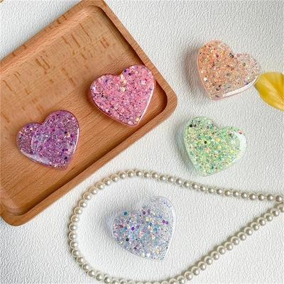 Epoxy Heart Glitter Phone Ring Holder - Bling Grip Tok Lazy Stand for All Mobile Phones
