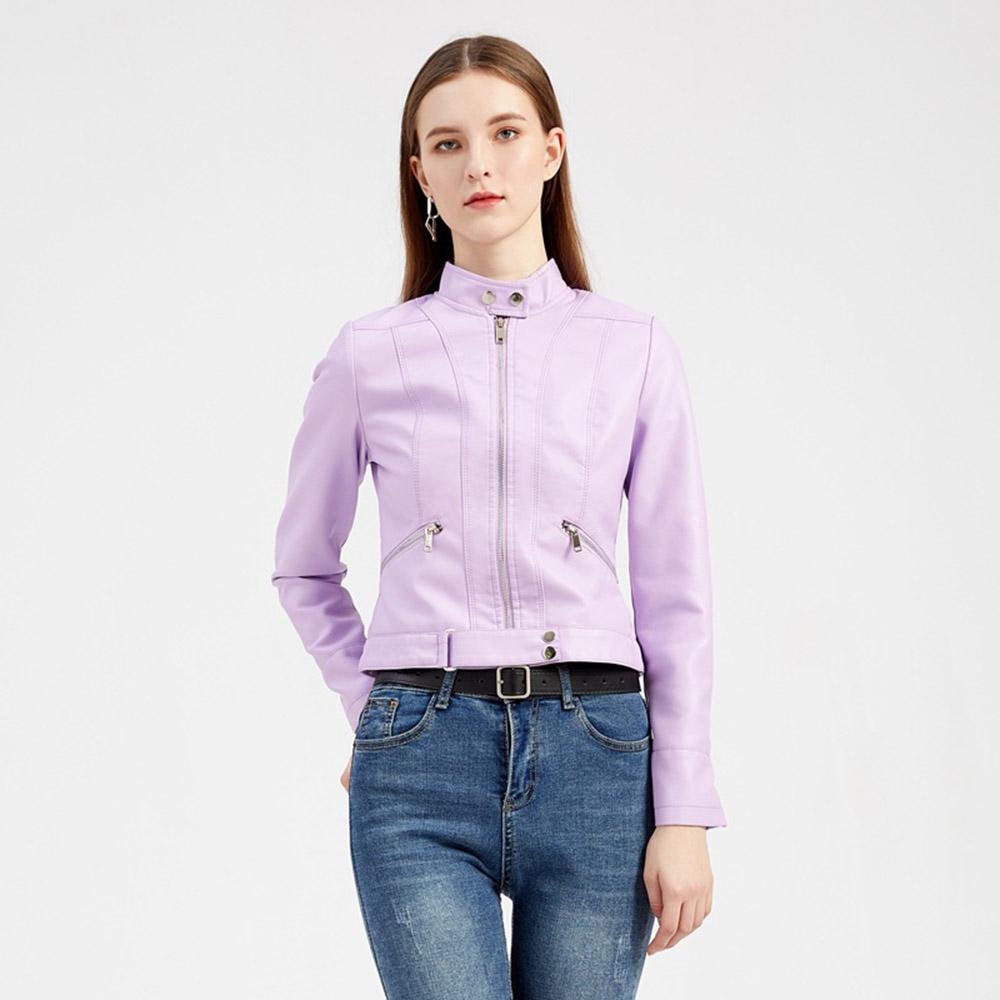 Damen Kurzer Kleiner Mantel Frühling Herbst Stehkragen Langarm Dünne Lederjacke S-3XL