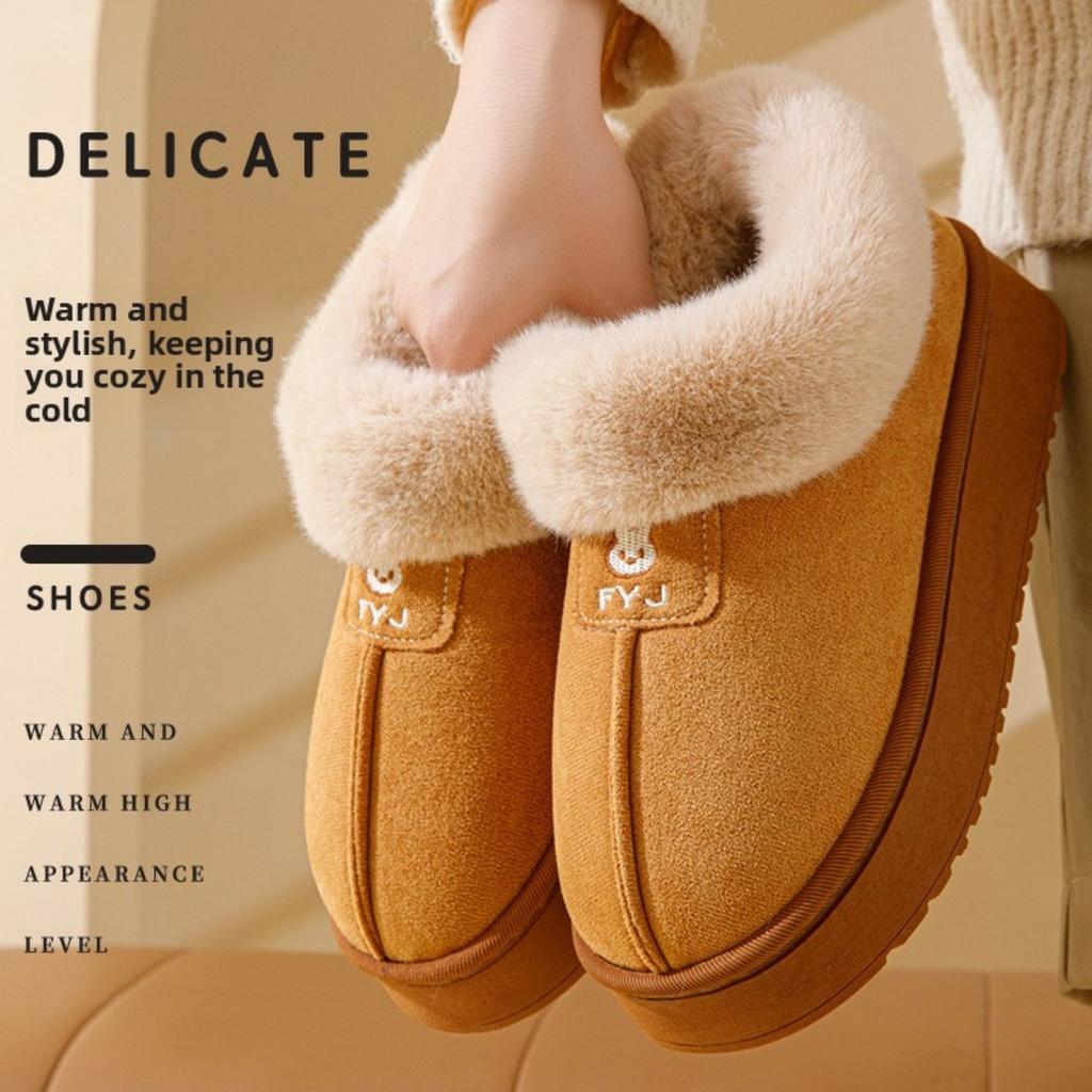 Cotton Slippers, Autumn and Winter Women's Home Bag, Postpartum Thick Soled Warm Couple with Fleece, Outdoor Snow Boots for Men