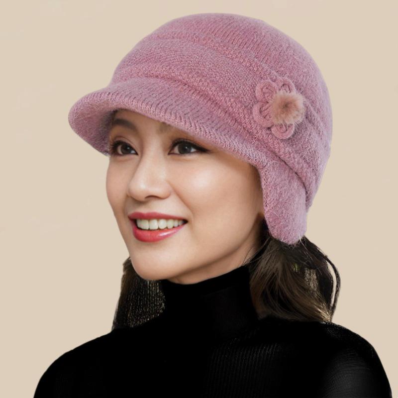 Women's Winter Velvet-Lined Wool Hat with Ear Protection – Fashionable and Warm Knitted Design for Middle-aged and Elderly