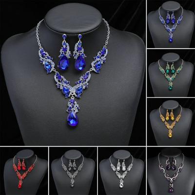 Dámské náhrdelníky a náušnice s kamínky, luxusní duté symetrické retro, antialergické závěsné náušnice, svatební a náhrdelníky