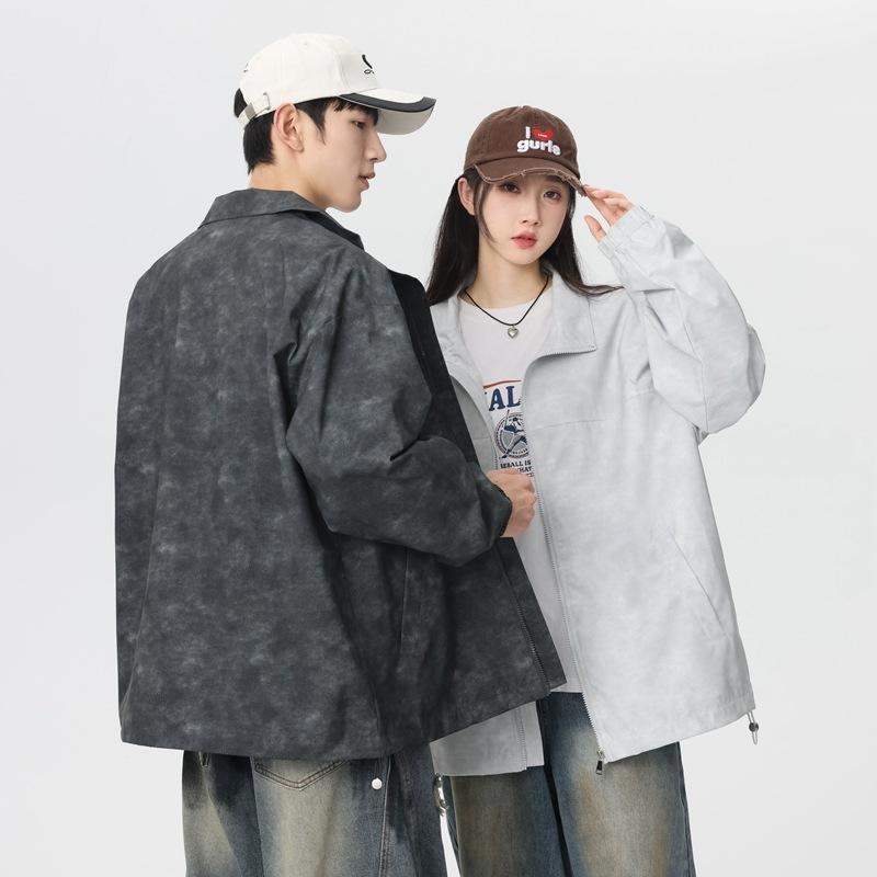 American Retro Leather Pattern Loose Casual Stand-up Collar Hip-hop Outdoor Sports Windproof Pilot Couple