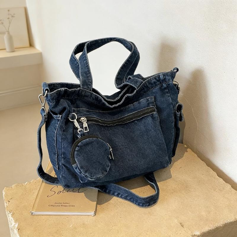 2026 Nuove Borse a Tracolla Colore Solido Semplicità Giovanile Borse da Donna Casual Denim Zip Filo di Cucitura Borse a Spalla