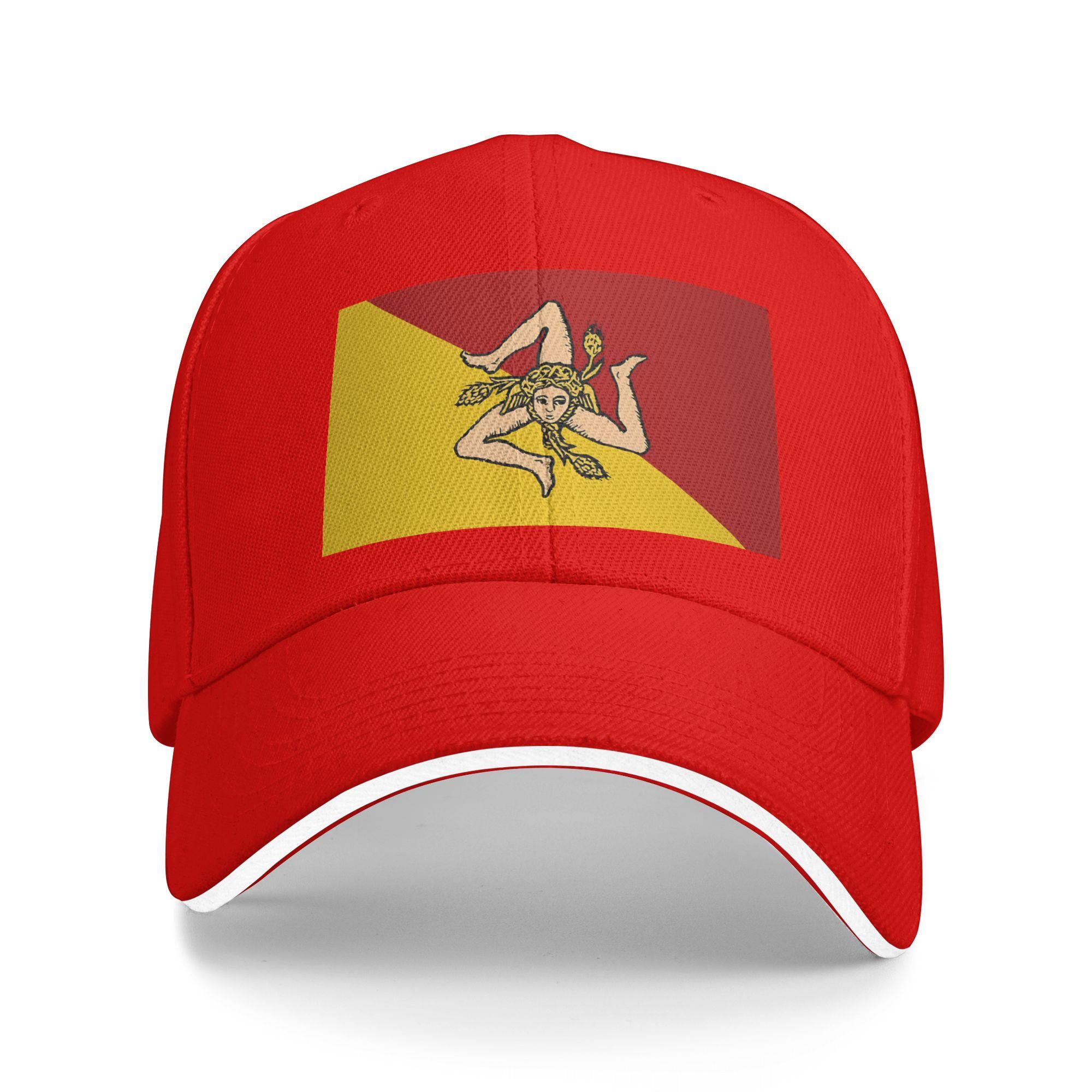 Sicilian Flag Of Sicily Baseball Cap Isle Of Unisexn Tennis Skate SunProof Trucker Hat Unisex Women yk Retro Print Baseball Caps One Size