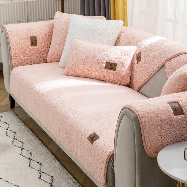 

Зимний шерстяной бархатный чехол для дивана, нескользящий высококачественный кожаный чехол для дивана, толстый теплый чехол для подушки для домашнего интерьера, ткань 1 pc Pillowcase розовый