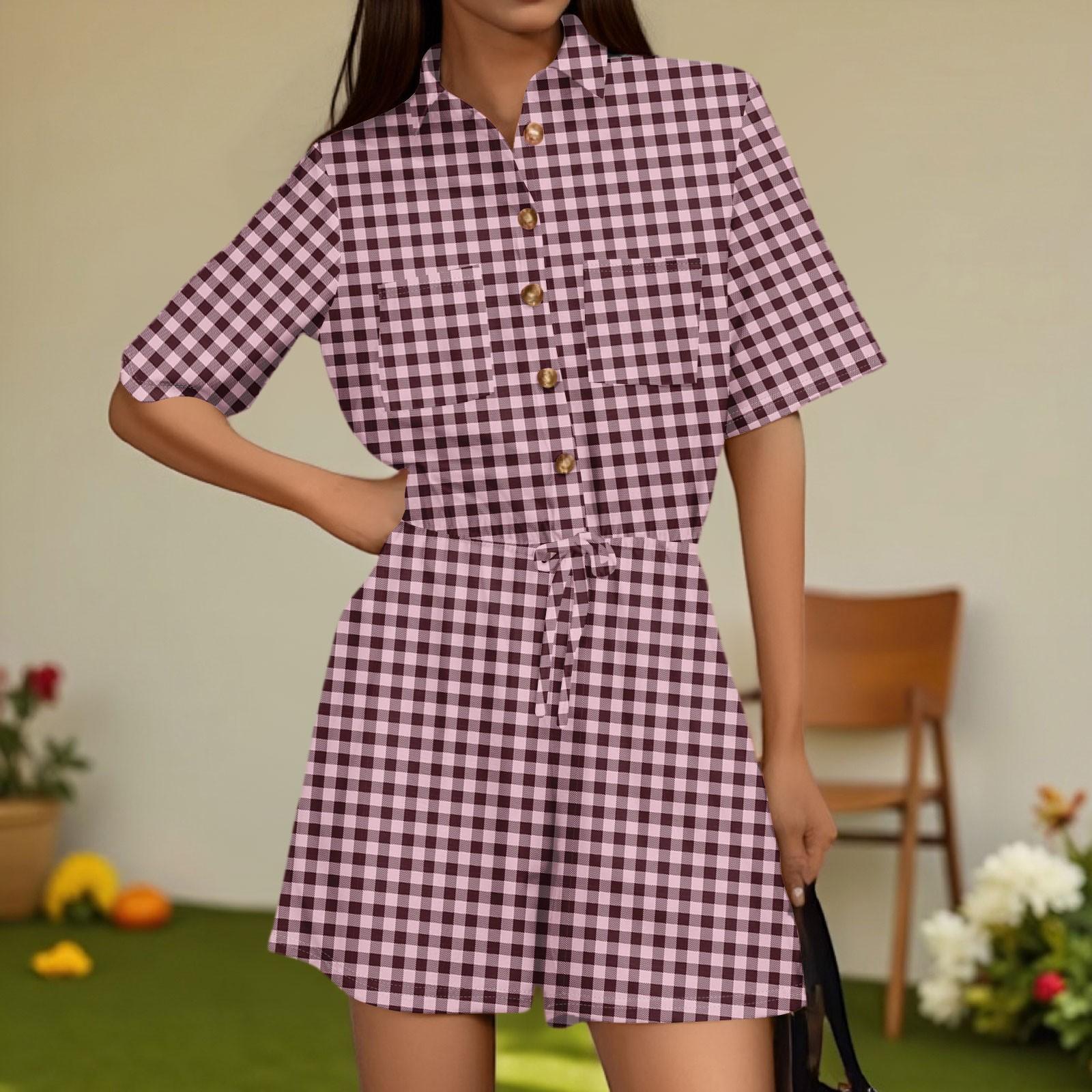 

Женский модный комбинезон с V-образным вырезом, клетчатый повседневный комбинезон с коротким рукавом S