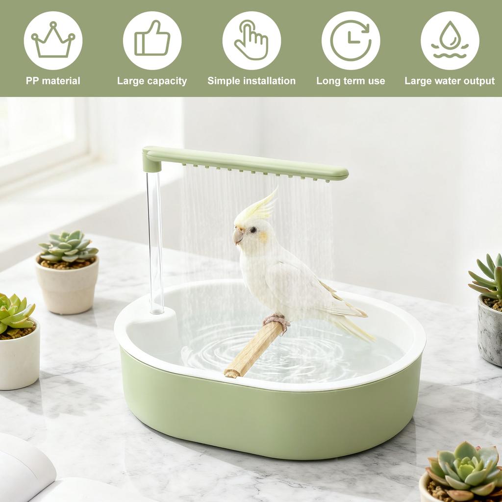 Circulating Water Bird Bathtub USB Electric Automatic Parrot Bathtub Cage Parrot Bird Shower Bath Pet Supplies Accessories Green