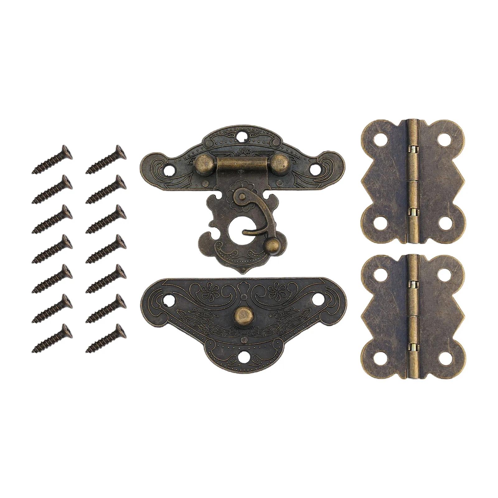 

Antique Bronze Rectangle Hook Hasp Latch & Engraved Hinge Kit for Decorat Vintage Style Furniture Jewelry Box Cabinet Suitcase