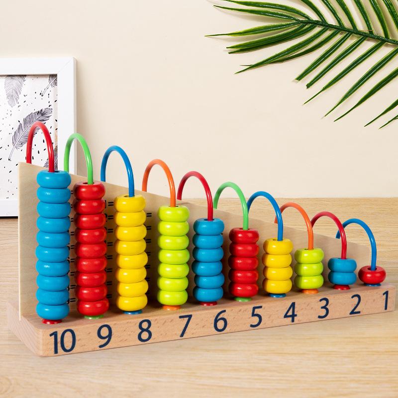 Children's Digital Enlightenment Teaching Aids, Curved Ten-line Color Calculation Stand, Beech Wooden Calculation Stand, Abacus Math Toy