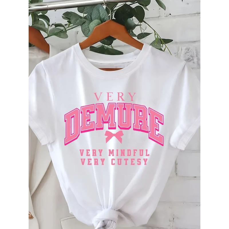 

European Size European Size Spring Summer Short Sleeve T-Shirt - Slogan Print Round Neck Blouse, Casual Regular Fit T-Shirt 4XL