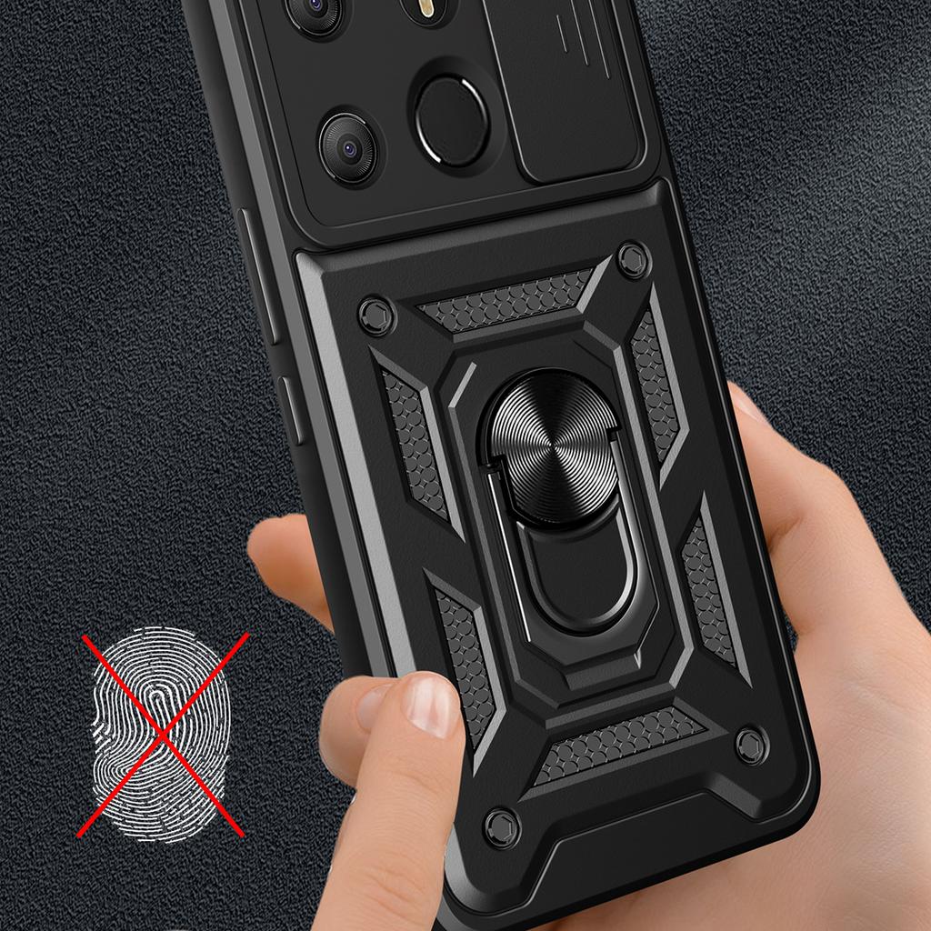 For TECNO Spark Go 2023 4G/Pop 7 Pro 4G Slide Lens Protection Cover Shockproof Kickstand PC+TPU Phone Case