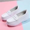 2025 White Genuine Leather Platform Loafers Women Nurse Shoes Round Toe Slip-on Thick Flats Breathable Soft Cowhide Chunky Mujer