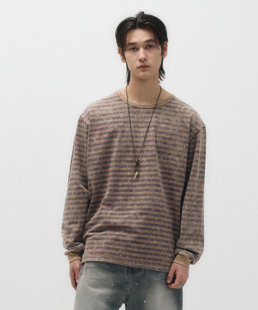 ECORR Vintage Washed Stripe Long Sleeve_Brown