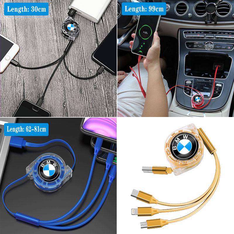 3-in-1 fast USB cable, expandable portable charging cable For BMW Performance E46 E90 F10 F30 X3 F20 E46 E60 E70 E39 E36 E87 GA3