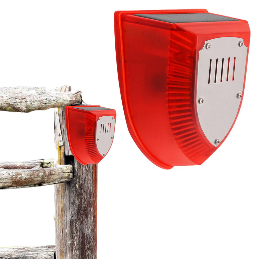 Outdoor Solar Alarm Waterproof Gunshot Sounds & Dog Barking Sound & Strobe Light Security Alarm Siren for Villa Farm Yard Garden