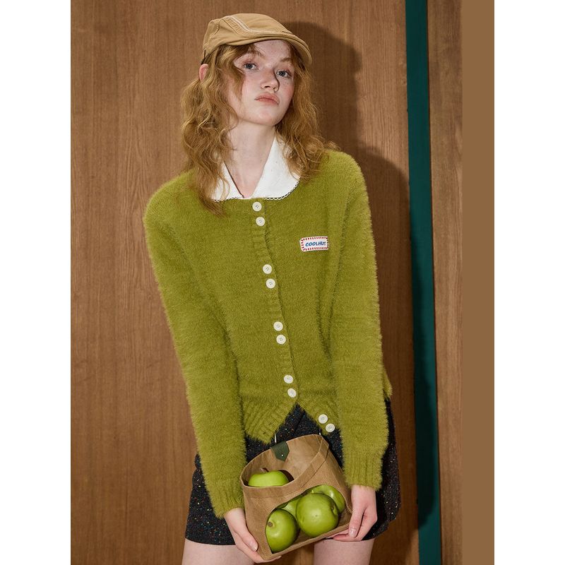 Coolhut Green Versatile Round-Neck Lazy-Style Cardigan, Gentle and Soft Plush Winter New Women's Knitwear